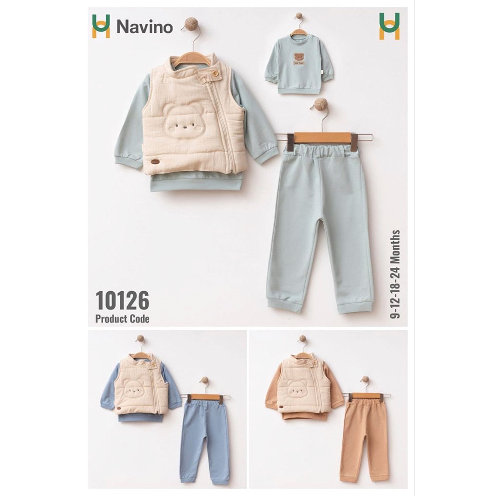 Navino 10126 Bebe Sevimli Ayıcık Nakışlı Yelekli 3 Lü Takım 6-18 Ay - Karışık Renk - 6-18 AY
