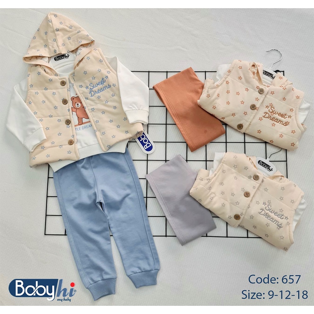 Baby Hi 657 Bebe 2 İp Yıldız Baskılı Yelekli 3 Lü Takım 9-18 Ay