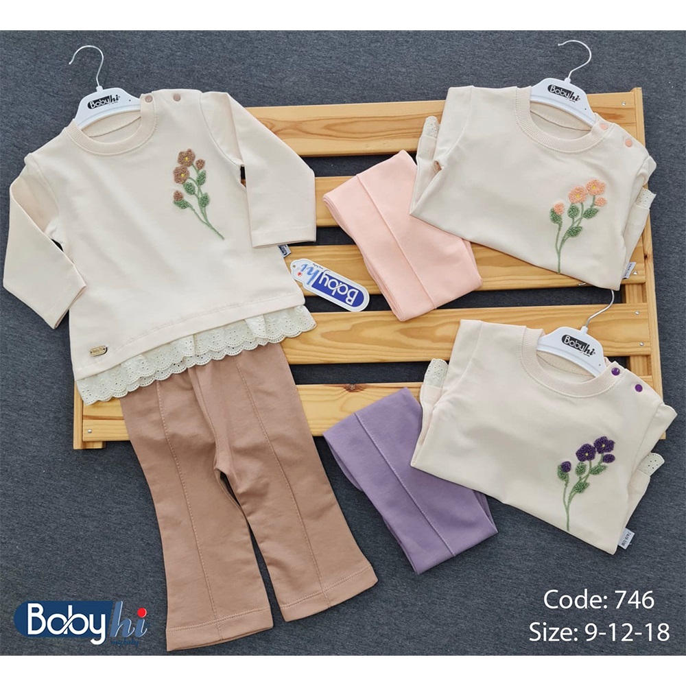 Baby Hi 746 Kız Bebe 2 İp Demet Çiçek Nakışlı 2 Li Takım 9-18 Ay