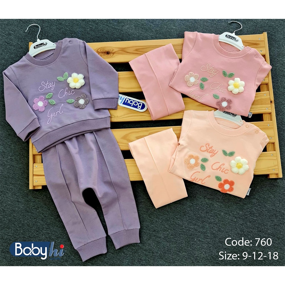 Baby Hi 760 Kız Bebe 2 İp Süzine Çiçek Nakışlı 2 Li Takım 9-18 Ay