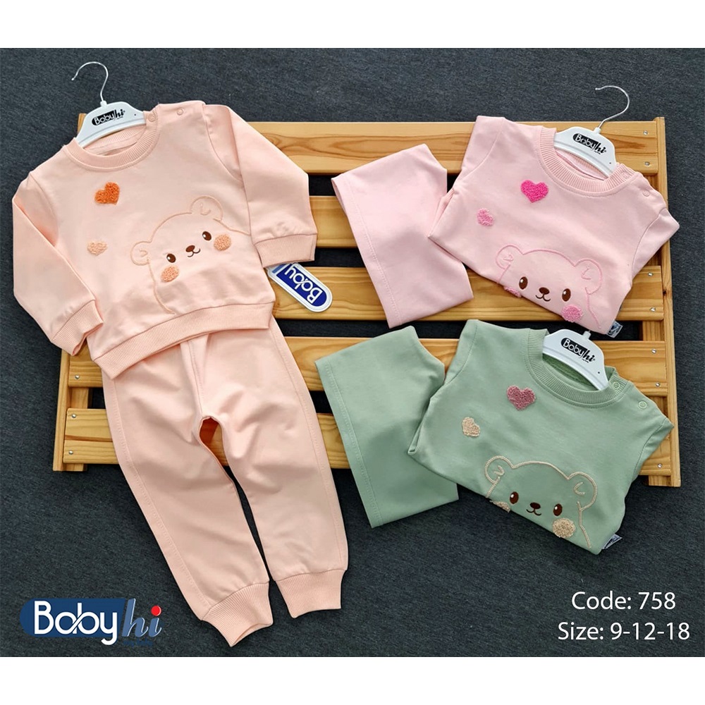Baby Hi 758 Kız Bebe 2 ip Süzine Sevimli Ayıcık Kalp Nakışlı 2 Li Takım 9-18 Ay
