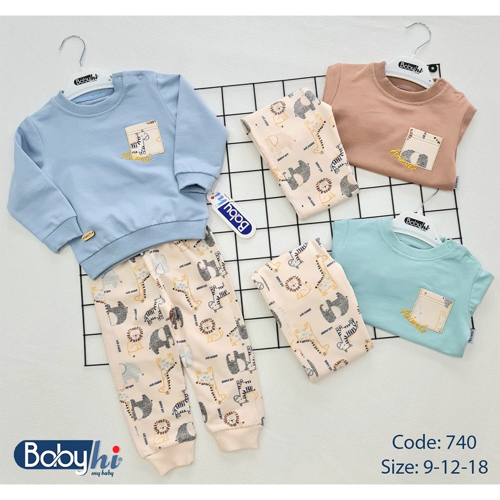 Baby Hi 740 Erkek Bebe 2 ip Sevimli Hayvanlar Baskılı 2 Li Takım 9-18 Ay