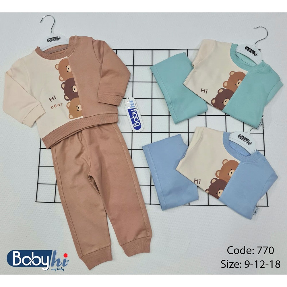 Baby Hi 770 Erkek Bebe 2 İp Sevimli Ayıcık Baskılı 2 Li Takım 9-18 Ay