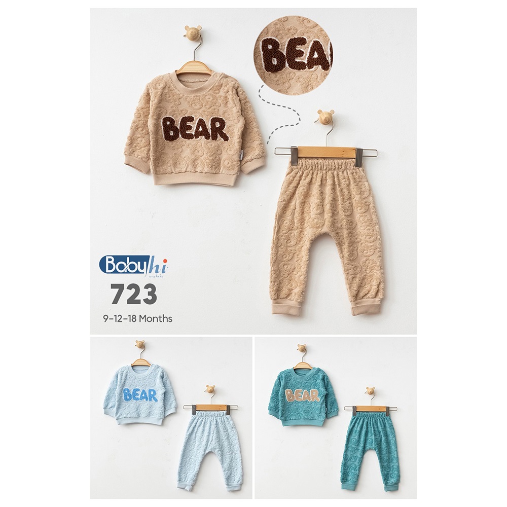 Baby Hi 723 Bebe 2 İp Jakar Desenli Bear Nakışlı 2 Li Takım 9-18 Ay
