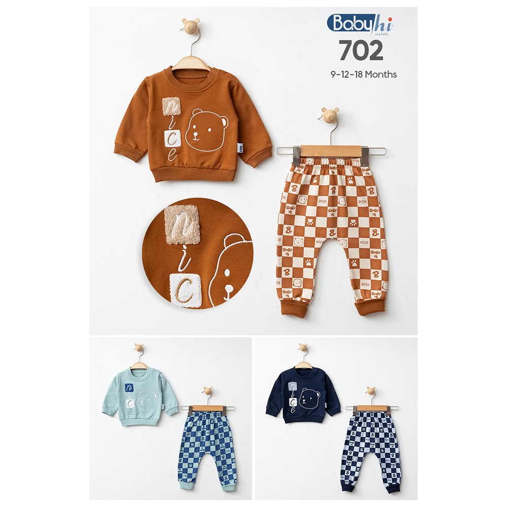 Baby Hi 702 Bebe 2 İp Sevimli Ayıcık Baskılı 2 Li Takım 9-18 Ay