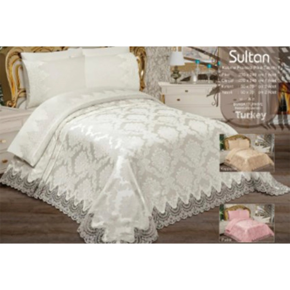 Prestij Kesme Fransız Dantelli Çift Kişilik 6 Parça Pike Yatak Örtüsü 250X260cm
