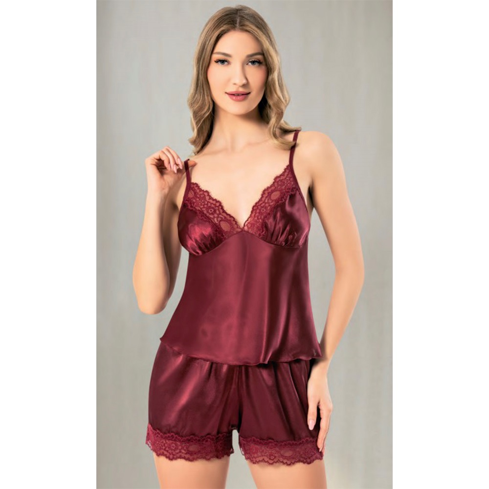 Miss Laris 3130 Bayan Dantelli Saten Şortlu Takım Gecelik