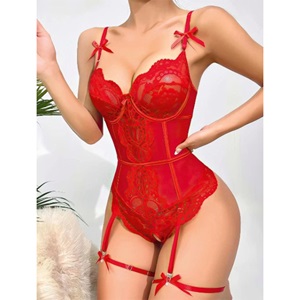 Jesıca Bella LB 0011 Bayan Dantelli Fantazi Jartiyer Babydoll Gecelik - Kırmızı - S-M