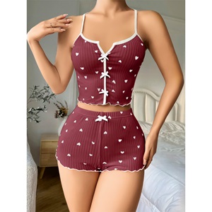 Lily Bianca 13111 Bayan Fantazi Şortlu Takım Gecelik - Bordo - S-M