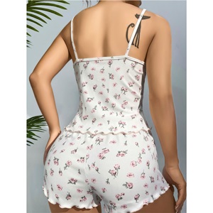 Lily Bianca 13105 Bayan Fantazi Şortlu Takım Gecelik - Beyaz - S-M