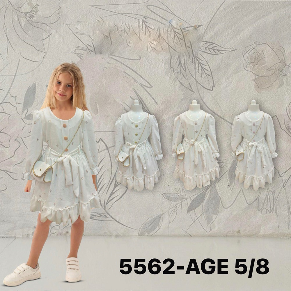 Lotus 5562 Kız Çocuk Çiçek Desenli Kuşakllı Çantalı Elbise 5-8 Yaş - Karışık Renk - 5-8 YAŞ