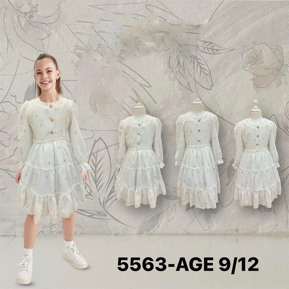 Enfetto 5563 Kız Çocuk Çiçek Desenli Elbise 9-12 Yaş - Karışık Renk - 9-12 YAŞ