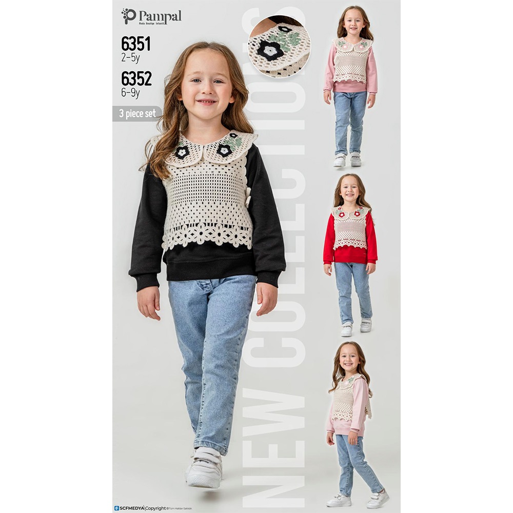 Pampal 6351 Kız Çocuk 2 İplik Yelekli 3 Lü Takım 2-5 Yaş