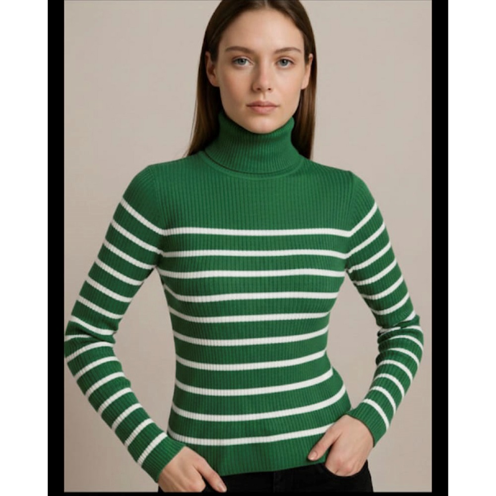 Coşkun Triko Bayan Balıkçı Yaka Çizgili Triko Badi - Karışık Renk - STANDART