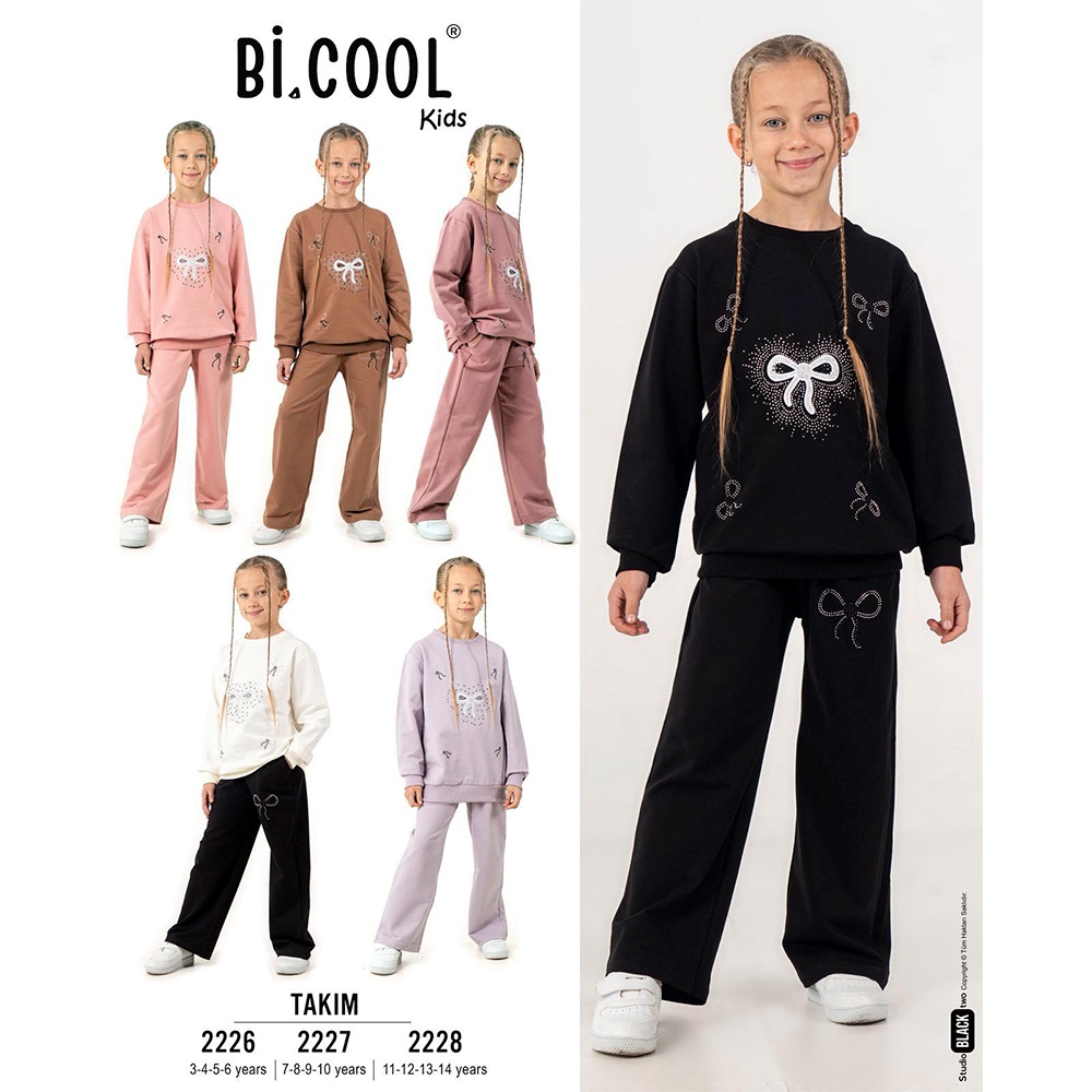 Bi Cool 2228 Kız Çocuk 2 İplik Kurdalı Nakışlı Sıfır Yaka Takım 11-14 Yaş
