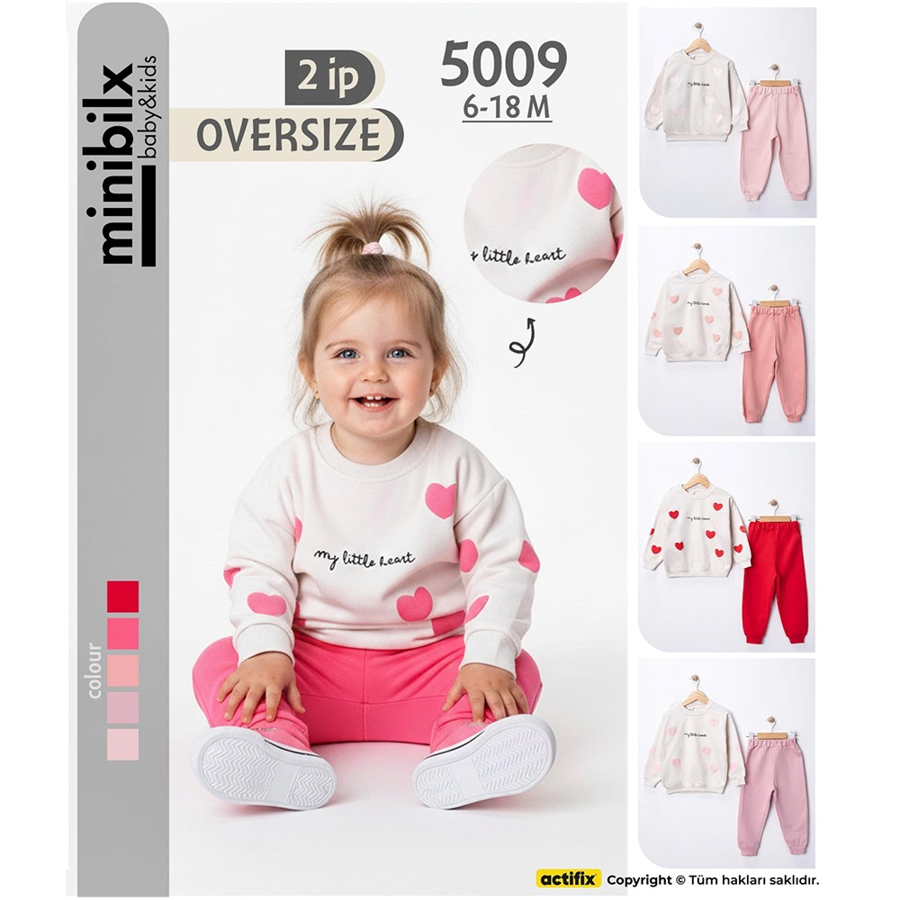 Bilkon Baby 5009 Erkek Bebe 2 İp Oversiz Kalp Baskılı Takım 6-18 Ay