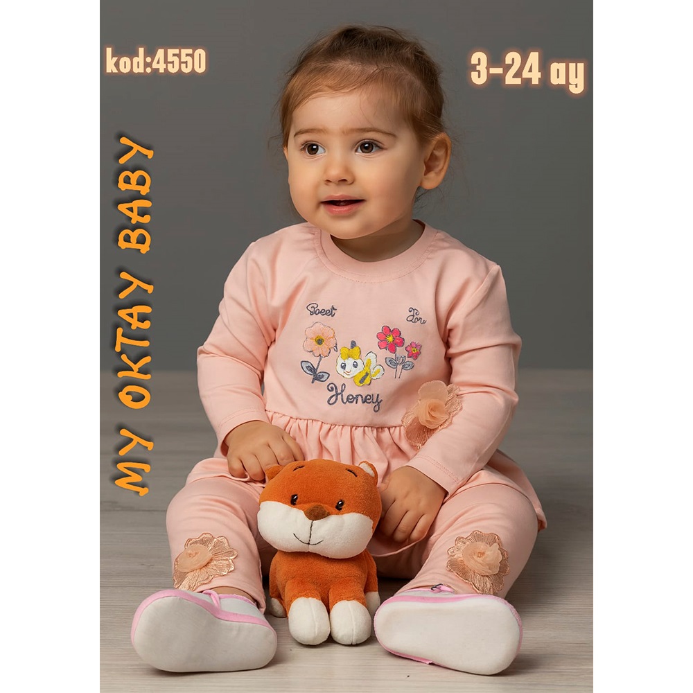 My Oktay 4550 Kız Bebe 2 İp Sevimli Arı Baskılı Takım 3-24 Ay