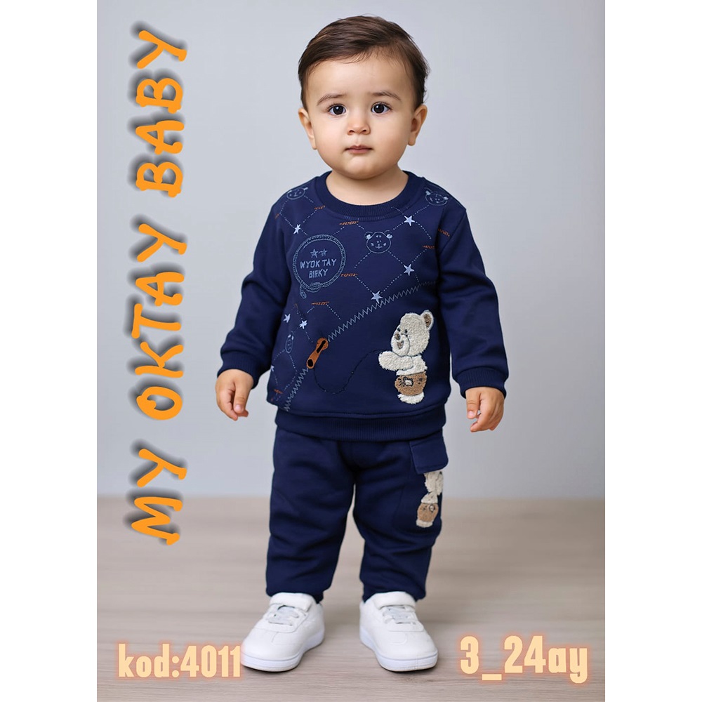 My Oktay 4011 Erkrek Bebe Sevimli Aycık Nakışlı Hediyelik 2 Li Takım 3-24 Ay