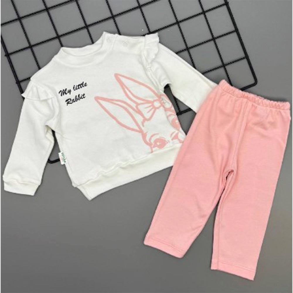 Ceylan Bebe 0009 Bebe Penye Kabartma Tavşan Baskılı 2 Li Takım 9-18 Ay