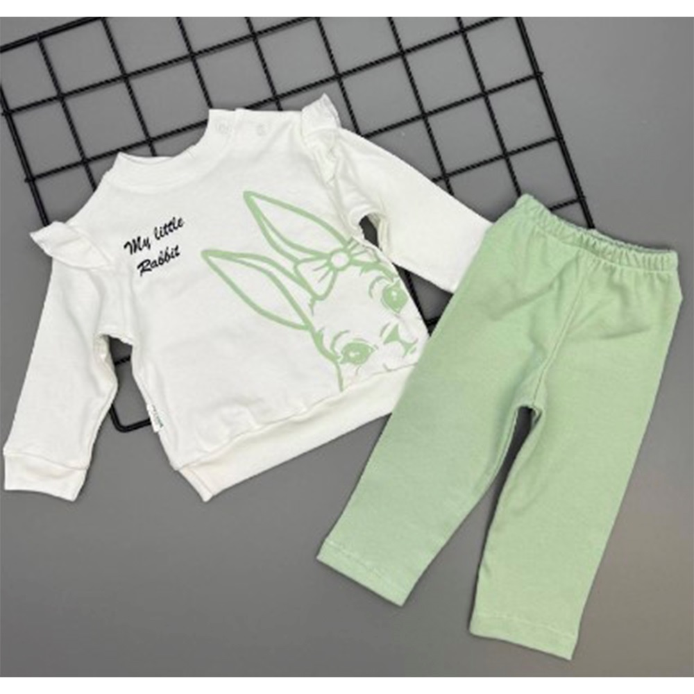 Ceylan Bebe 0009 Bebe Penye Kabartma Tavşan Baskılı 2 Li Takım 9-18 Ay