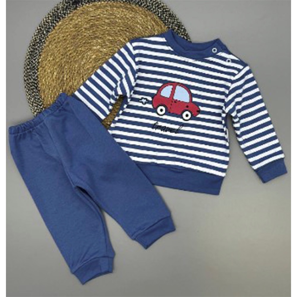 Ceylan Bebe 0009 Penye Çizgili Araba Baskılı Takım Yaş 9-18 Ay - Karışık Renk - 9-12-18 AY - 40403-Karışık Renk -9-12-18 AY