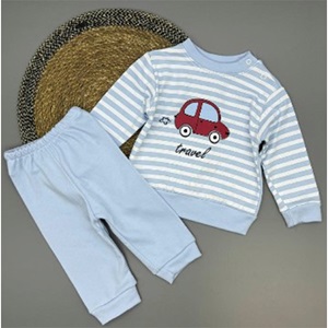 Ceylan Bebe 0009 Penye Çizgili Araba Baskılı Takım Yaş 9-18 Ay - Karışık Renk - 9-12-18 AY - 40403-Karışık Renk -9-12-18 AY