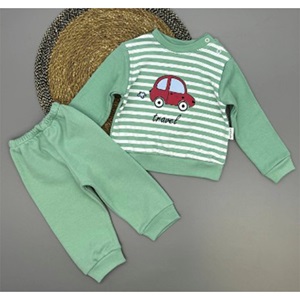 Ceylan Bebe 0009 Penye Çizgili Araba Baskılı Takım Yaş 9-18 Ay - Karışık Renk - 9-12-18 AY - 40403-Karışık Renk -9-12-18 AY