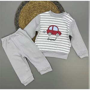 Ceylan Bebe 0009 Penye Çizgili Araba Baskılı Takım Yaş 9-18 Ay - Karışık Renk - 9-12-18 AY - 40403-Karışık Renk -9-12-18 AY