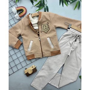 CMK KIDS 70525 Erkek Çocuk 2 İp Süzine Nakışlı Fermuarlı Ceket 3 Lü Takım 5-12 Yaş - Karışık Renk - 5-12 YAŞ