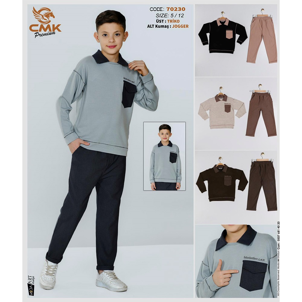 CMK KIDS 70230 Erkek Çocuk Triko Cep Nakışlı Takım 5-12 Yaş - Karışık Renk - 5-12 YAŞ