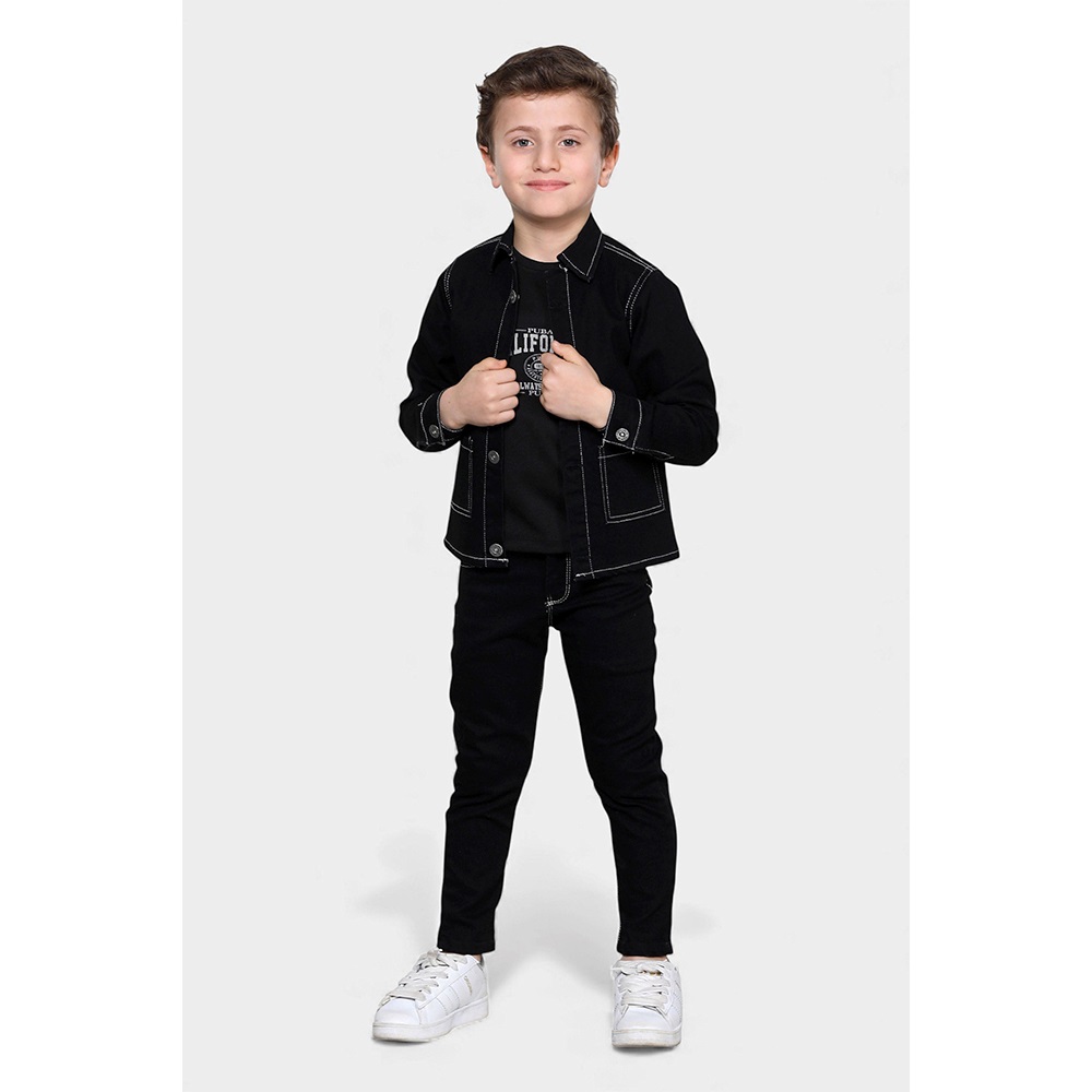 Puba 27510-2 Erkek Çocuk Sade Cepli 3lü Kot Takım 8-12 Yaş - Siyah - 8-12 YAŞ