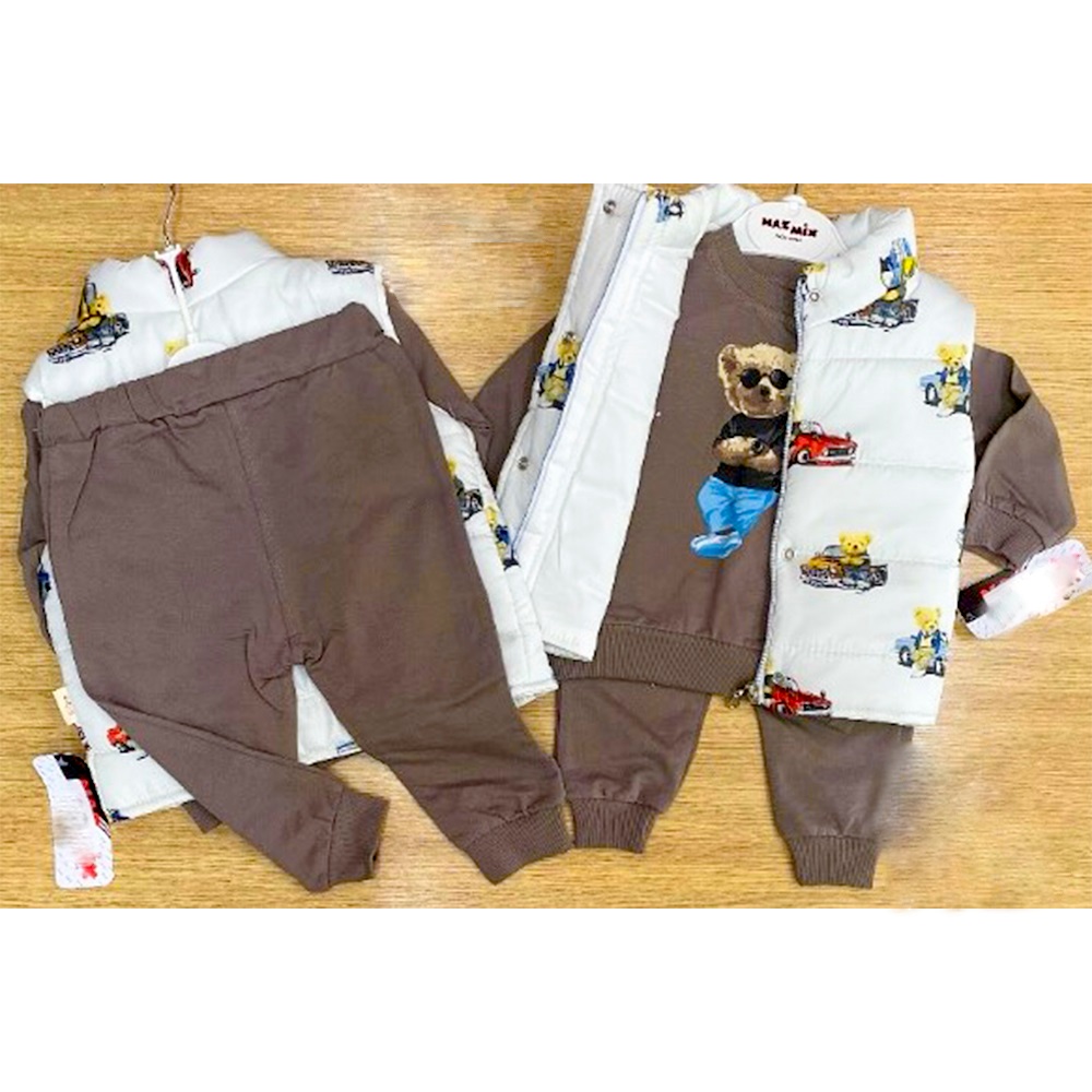 Naz Mix 901 Bebe 2 İp Arabalı Sevimli Ayıcık Baskılı Şişme Yelekli 3 lü Takım 9-18 Ay3 lü Takım 9-18 Ay - Karışık Renk - 9-12-18 AY