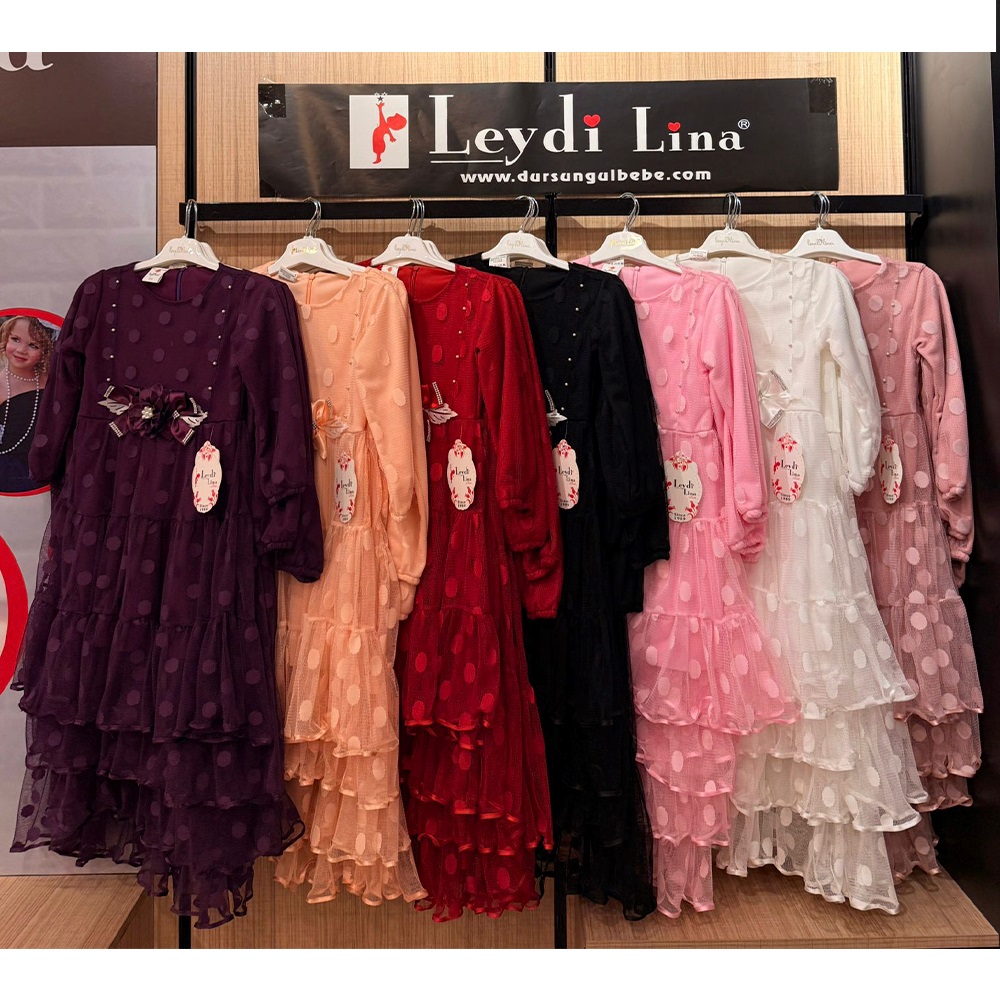 Leydi Lina 828 Kız Çocuk İncili Dantelli Tül Elbise 5-12 Yaş - 40442-Karışık Renk -5-12 YAŞ