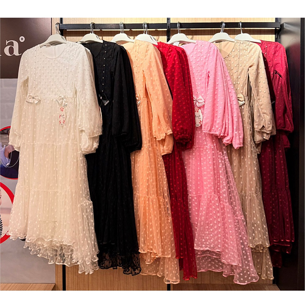 Leydi Lina 840 Kız Çocuk İnci Dantelli Gas Uzun Kol Tül Elbise 11-15 Yaş