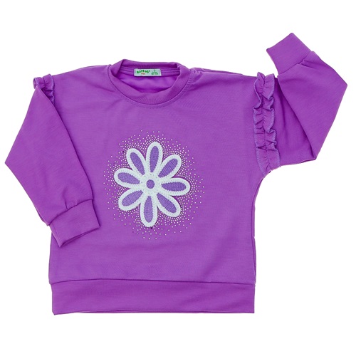 Bittoş Bts4147 Kız Çocuk 2 İp Kolu Fırfırlı Detaylı Çicek Nakışlı Sweat 8-12 Yaş