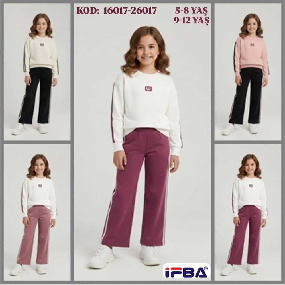 İfba Kids 26017 Kız Çocuk 2 İp W Nakışlı Şeritli Takım 9-12 Yaş