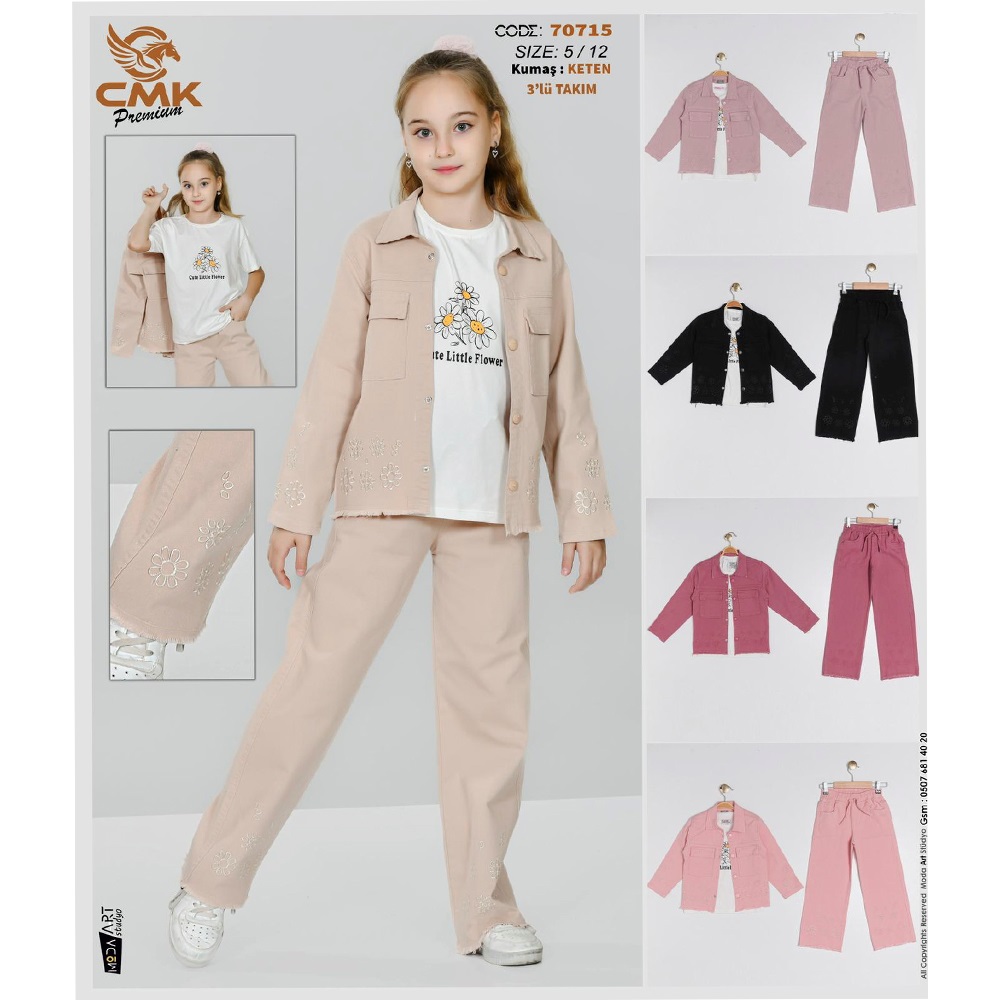 CMK KIDS 70320 Kız Çocuk 2 ip Taş Nakışlı 2 LiTakım 5-12 Yaş