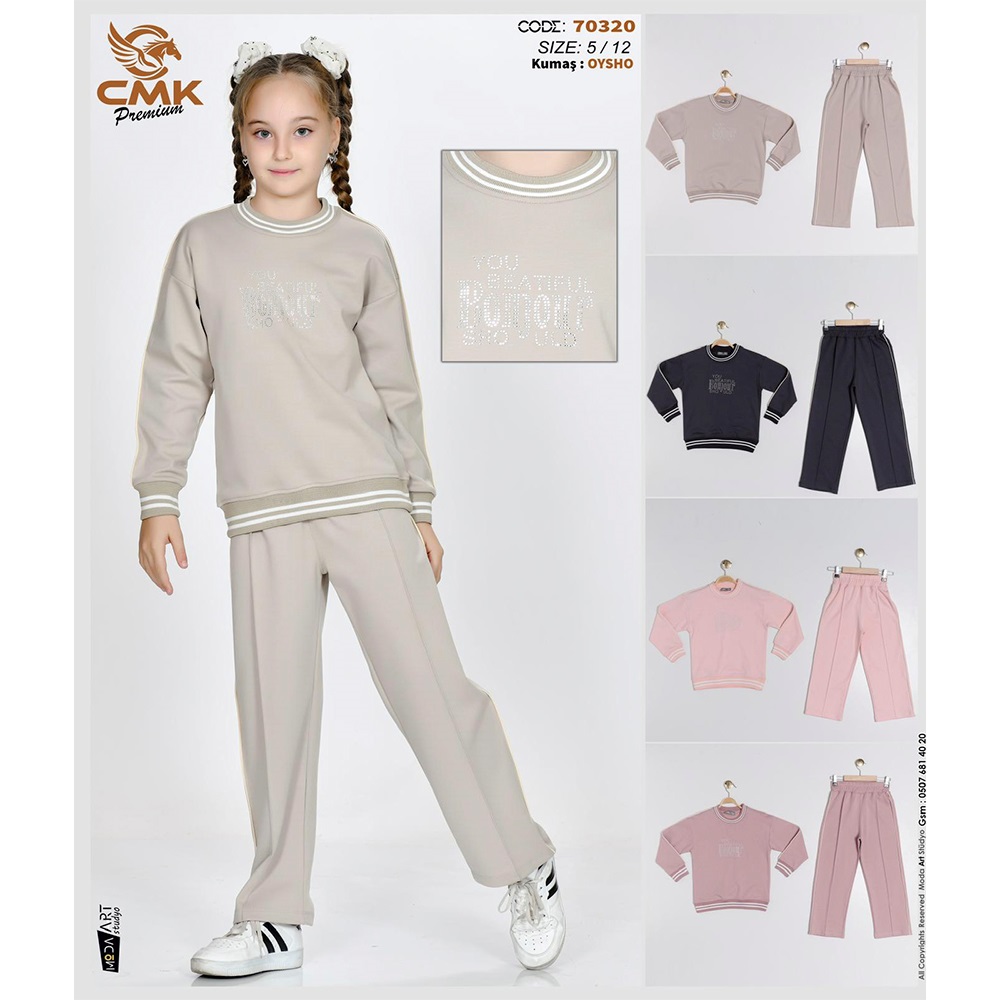CMK KIDS 70715 Kız Çocuk 2 ip Taş Nakışlı 3 Lü Takım 5-12 Yaş