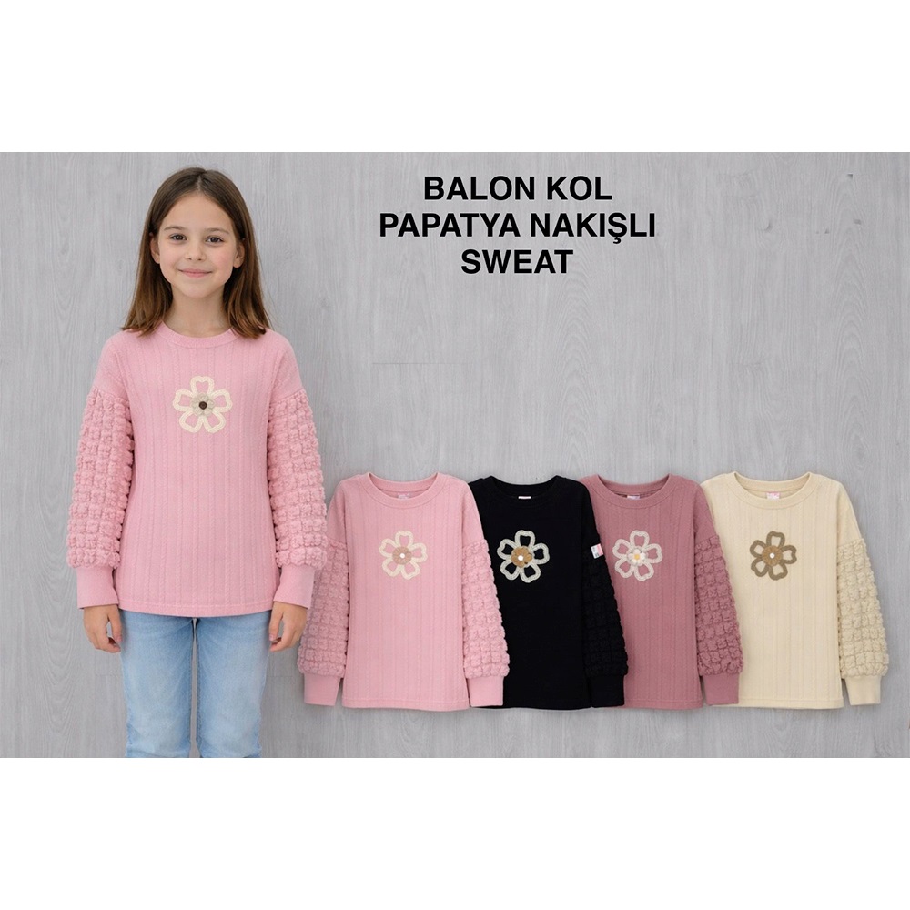 Özmiraç 5147 Kız Çocuk Papatya Nakışlı Ve Papatyalı Balon Sweat 7-10 Yaş