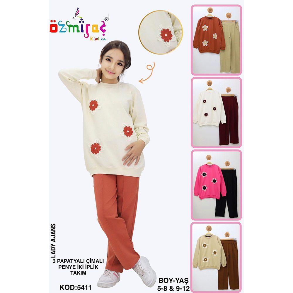 Özmiraç 5411 Kız Çocuk 3 Papatyalı Çimeli Baloz Parça 2 İp Takım 9-12 Yaş