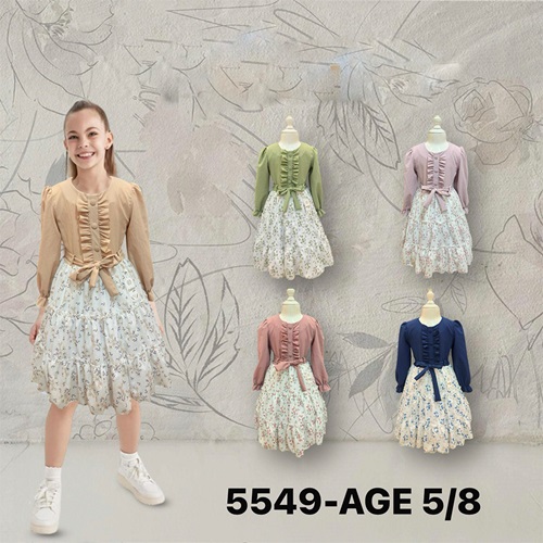 Lotus 5549 Kız Çocuk Çiçek Desenli Çantalı Fırfırlı Elbise 5-8 Yaş