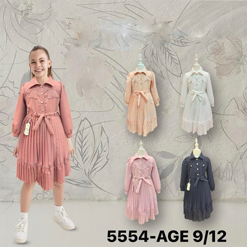 Enfetto 5554 Kız Çocuk Üst Düğmeli Elbise 9-12 Yaş