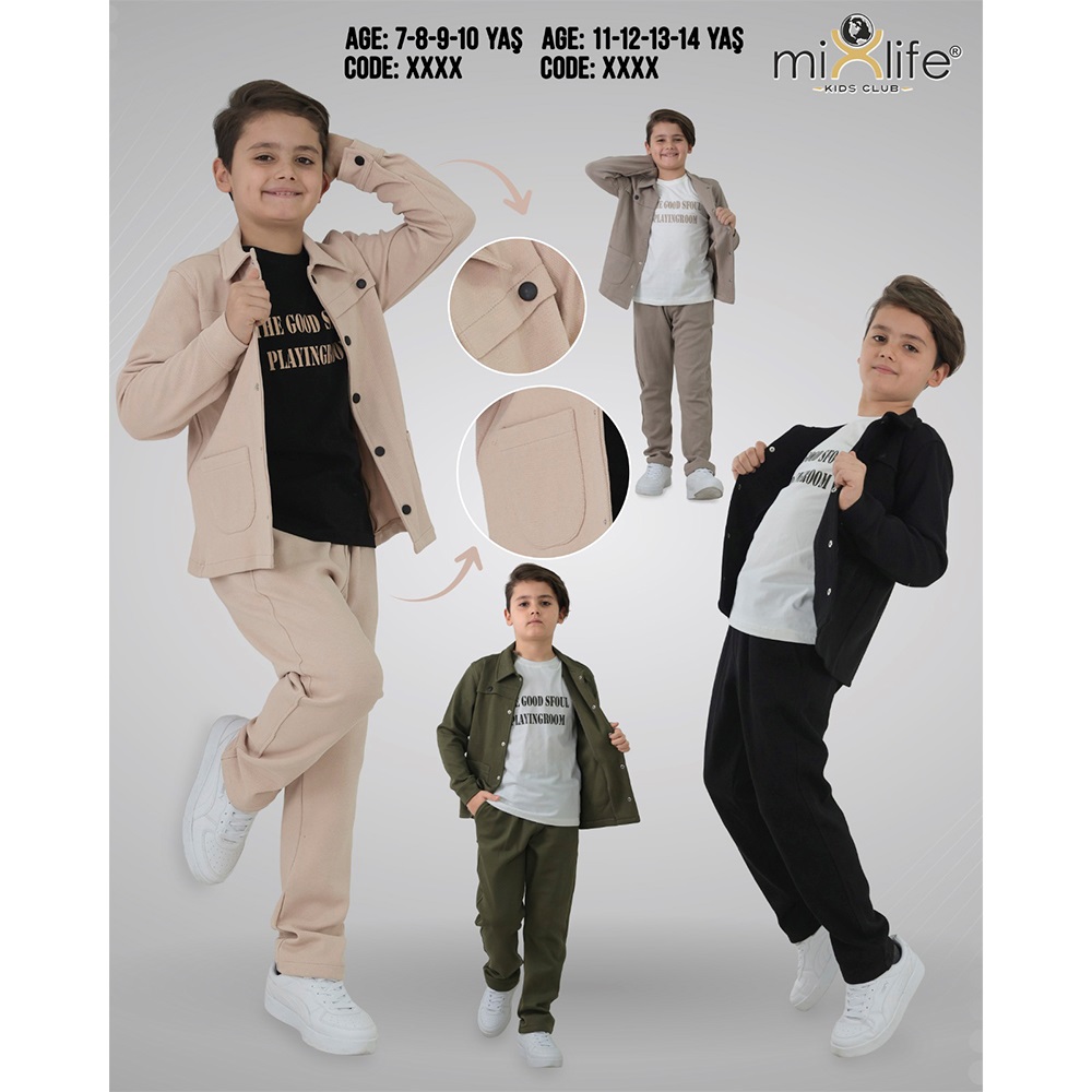 Mixperry 6342 Erkek Çocuk Göğüs Falatolu Jager 3 Lü Takım 7-10 Yaş