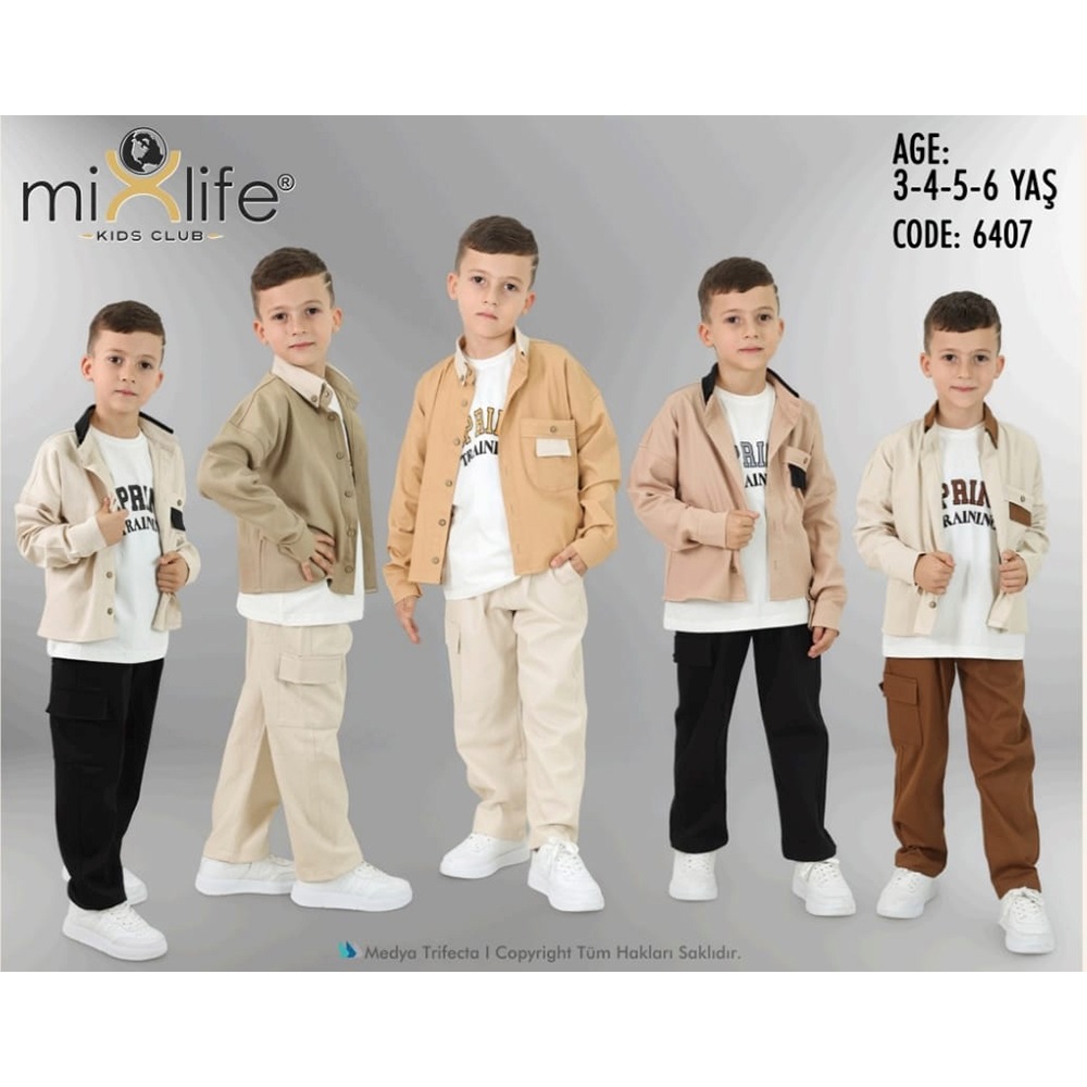Mixperry 6407 Erkek Çocuk Kabardin Cep Ve Yaka Garnili 3 Lü Takım 3-6 Yaş
