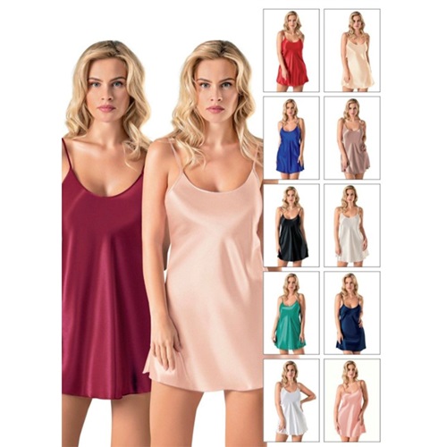 Primoda 8093 Bayan Saten Kısa Gecelik - 40650-Zümrüt-L