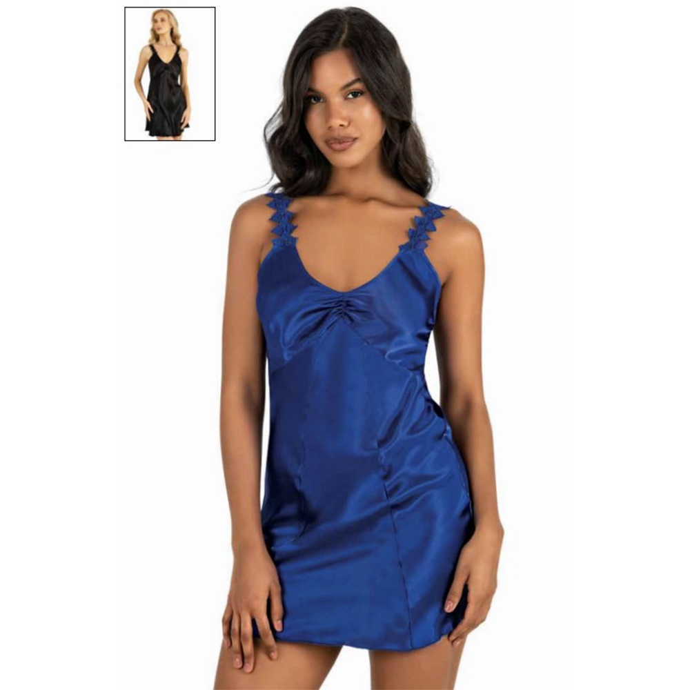 Primoda 8246 Bayan Saten Dantelli Kısa Gecelik - 40677-Siyah-XL