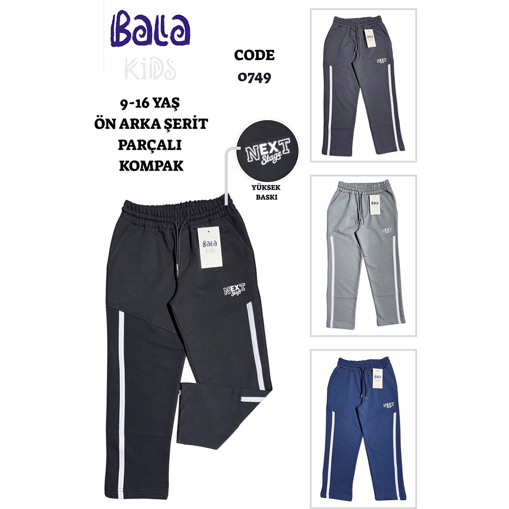 Bala 0749 Erkek Çocuk kompak Penye Şiritli Naxt Stage Baskılı Geniş Paça Eşofman Alt 13-16 Yaş - 40858-Karışık Renk -13-16 YAŞ