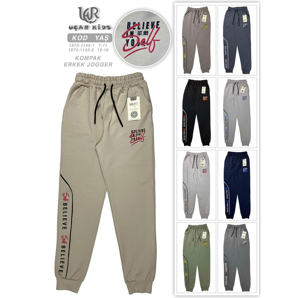 Uçar 1125-3 Erkek Çocuk Kompak Uzun Sağ Ön Kırbiyeli Yan Cepli Belive Self Baskılı Eşofman 12-16 Yaş