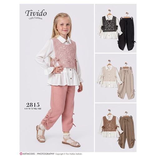 Tivido 2815 Kız Çocuk Müslüm Dantelli Yelek 3 Lü Takım 6-12 Yaş - 40890-Karışık Renk -6-12 YAŞ