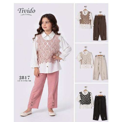 Tivido 2817 Kız Çocuk Dantelli Yelek 3 Lü Takım 6-12 Yaş - 40891-Karışık Renk -6-12 YAŞ